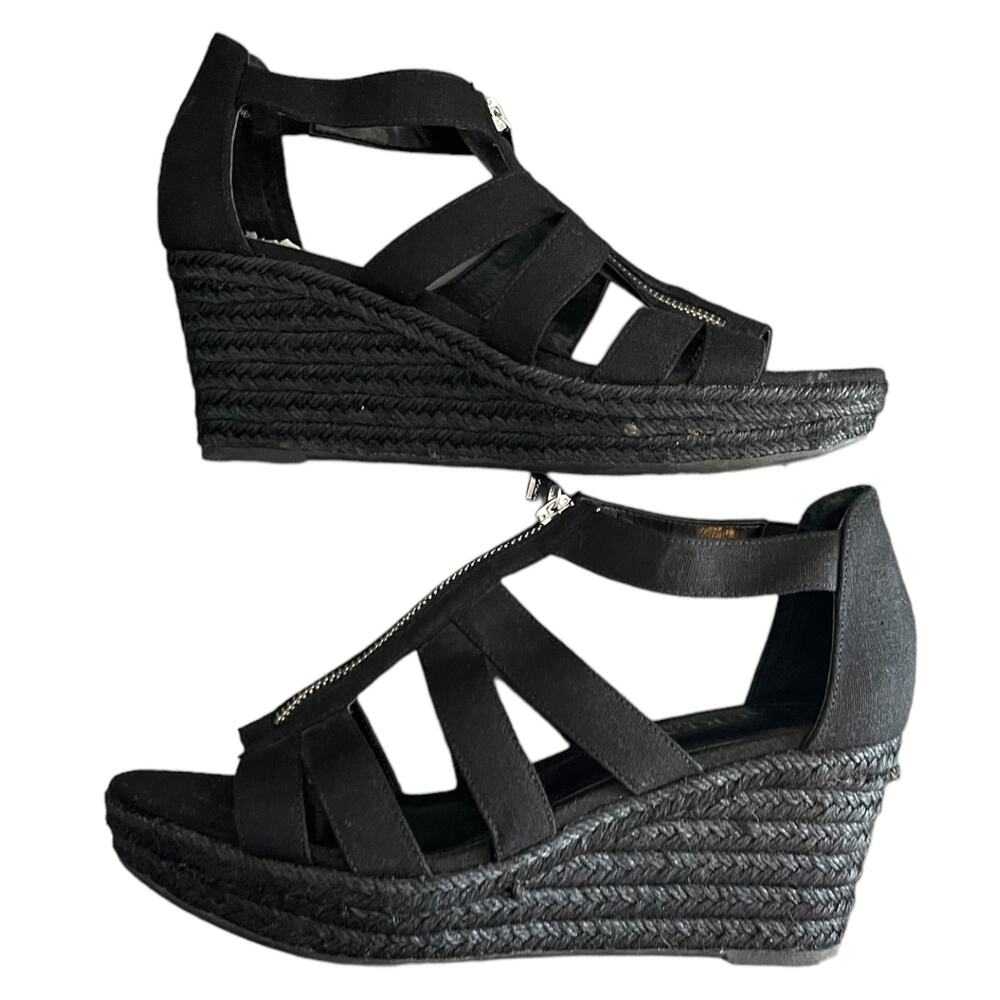 Ralph Lauren Black Espadrille Kelcie Cotton Linen Wedge Size 9 - Picture 6 of 8